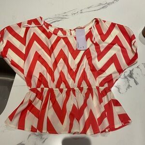 NWT coral and white peplum top